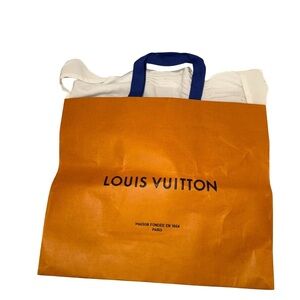Louis Vuitton Orange Shopping Bag with Navy Handles